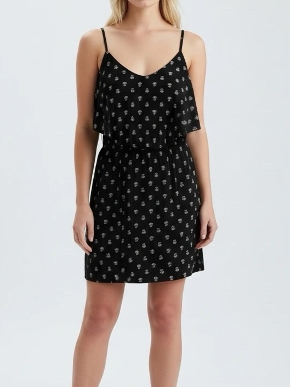 Old Navy Rose Printed Black Dress